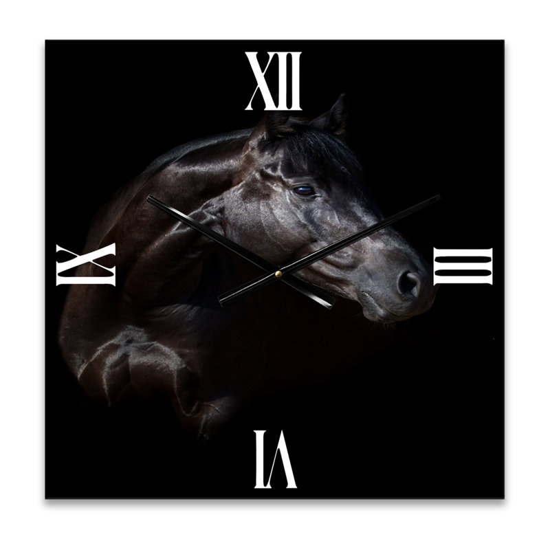 Silhouette d'une horloge murale cheval et fille, Très grand
