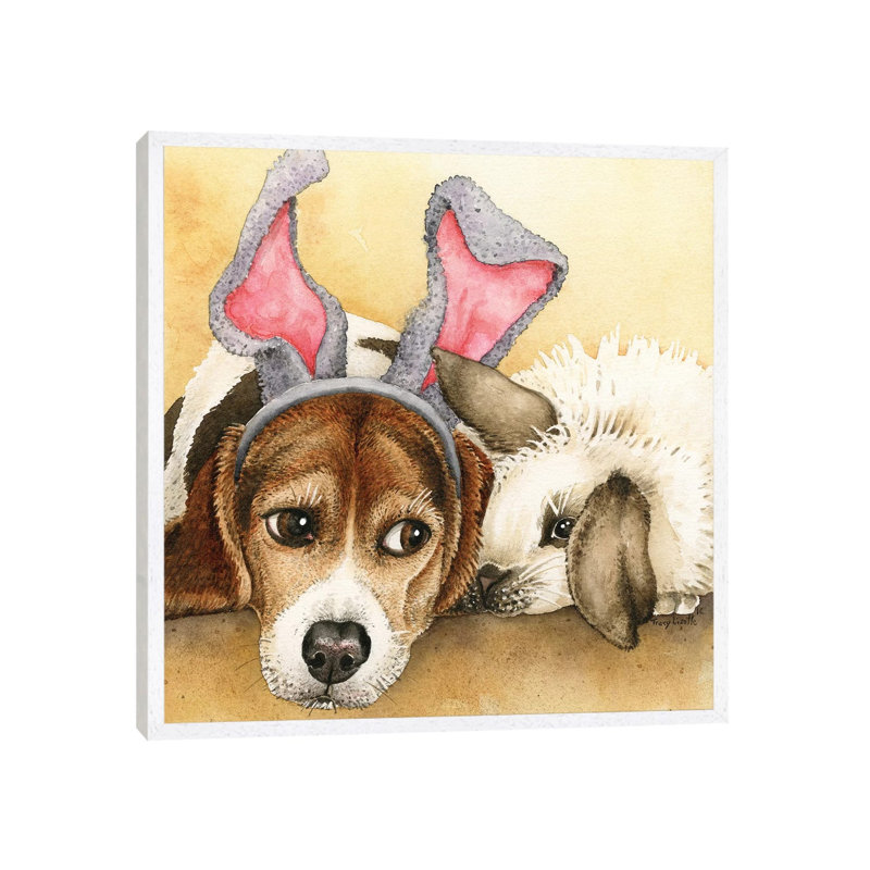 Bunny Friends by Tracy Lizotte - Painting on Canvas, 93.98cm H x 93.98cm W x 3.81cm D, White Framed