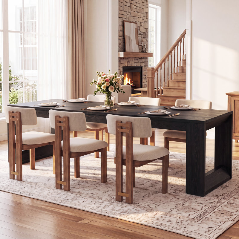 Table de salle à manger 86,6 "en bois de sapin massif avec base à double piédestal