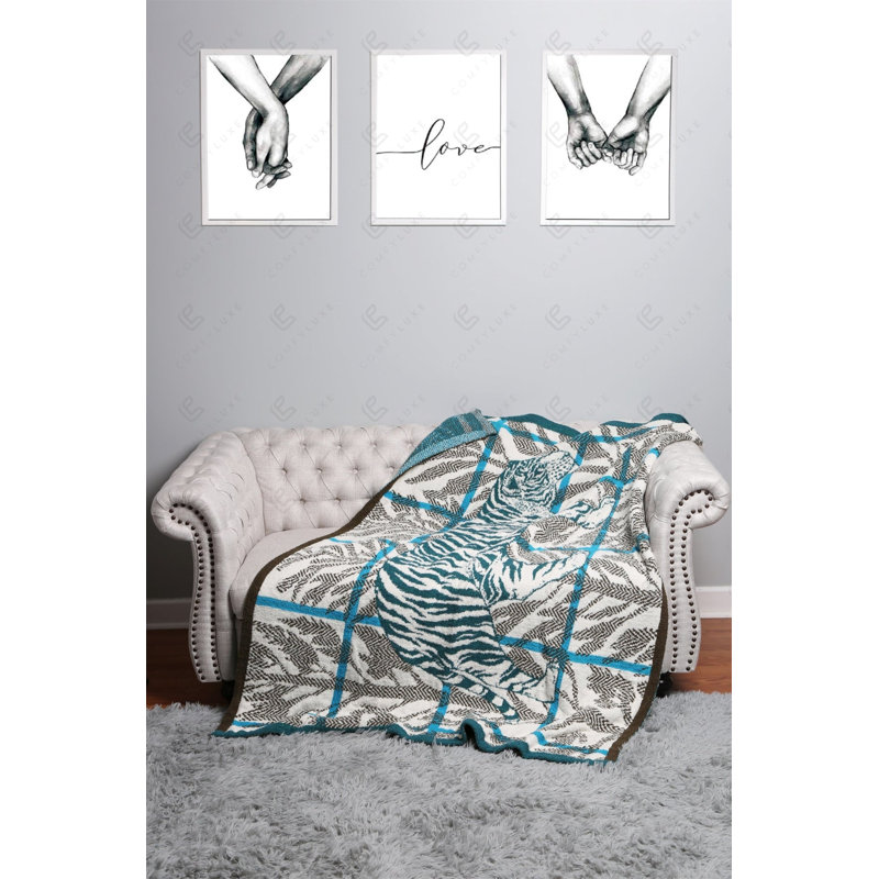 Animals In The Forest Pattern Luxury Soft Throw Blanket, Teal