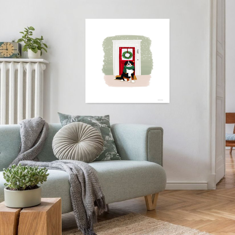 Art de chien contemporain de Noël fantaisiste, H 32 po x l 32 po