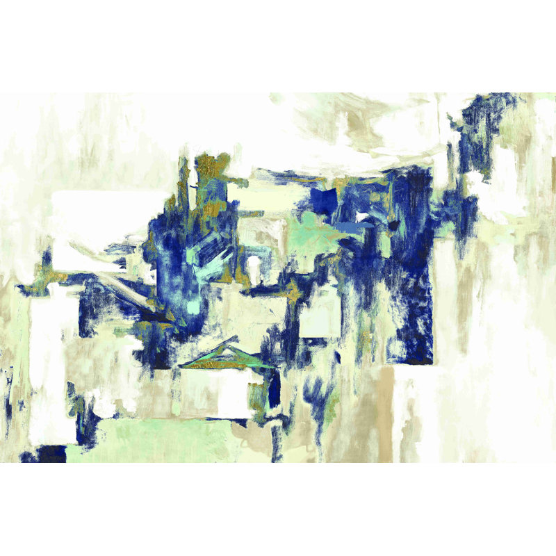 Vert bleu abstrait - peinture sur toile tendue, H 8 po x l 12 po