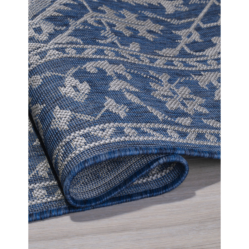 Tapis oriental bleu / gris en polypropylène tissé à la machine Rectangle, Rectangle 3 pi 11 po x 5 pi 6 po