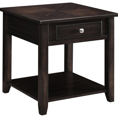 Walnut End Table With 1 Shelf And Drawer, 22 Inches, Transitional, Poplar Wood, Soft Close, Living Room Admirable Functional 1-shelf - Ideal For Home Decor