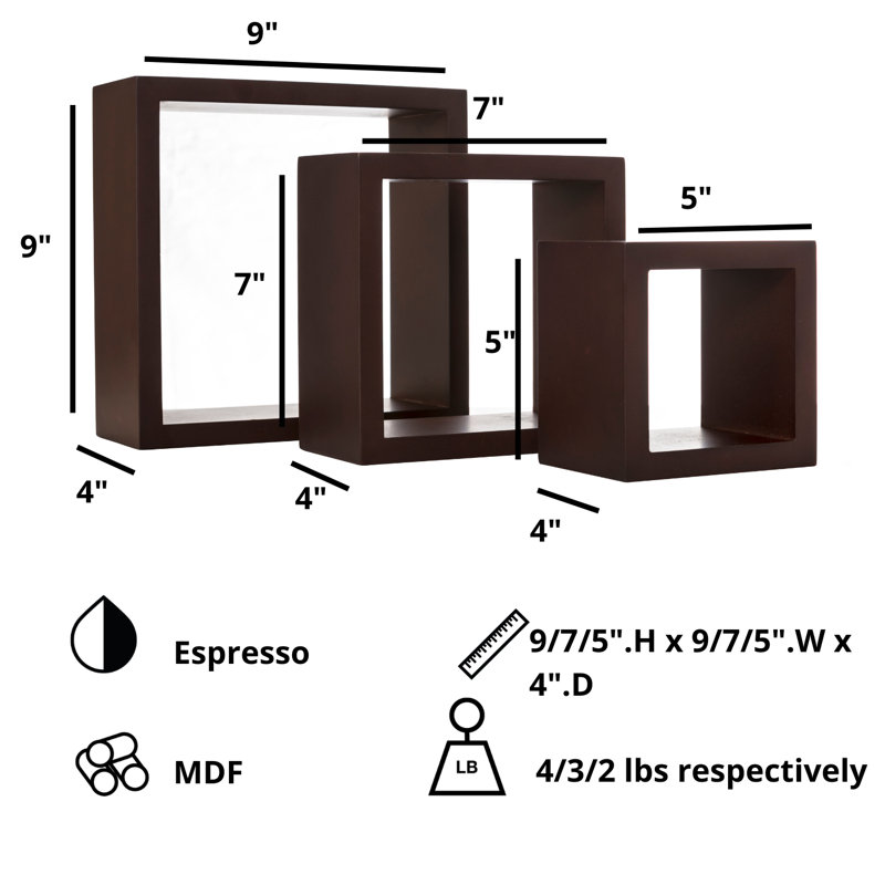 Tablette décorative carré 3 pièces Golo, Espresso