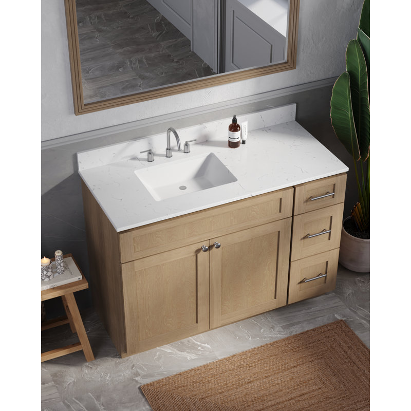 Meuble-lavabo simple 49 po avec plateau en quartz Disar, Gauche, Chêne naturel