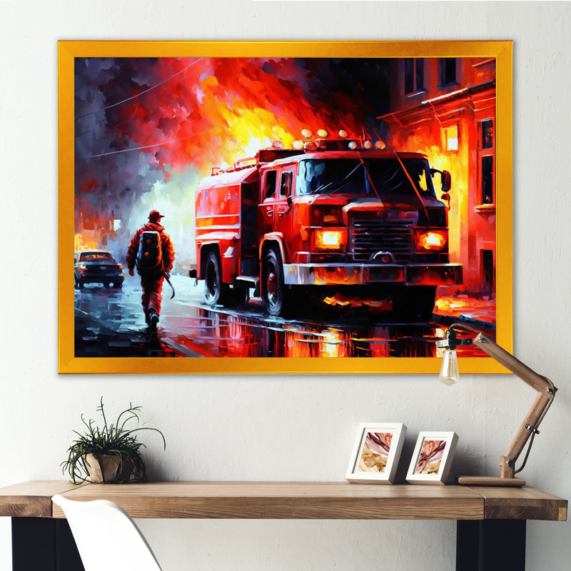 Fiery Pursuit I - The Fire Truck'S, Encadrement doré, L 32 po x H 24 po