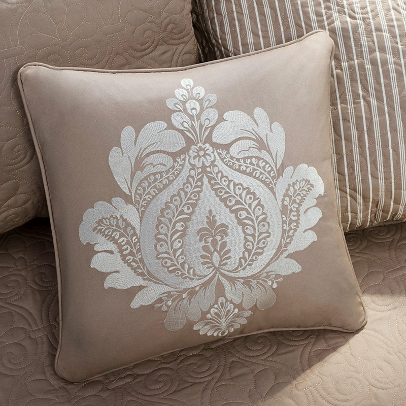 Khaki Reversible Daybed Cover 6 - Twin Sized, Solid/Printed Stripe, 3 Shams, 15" Drop , Exquisite Decorative Pillow Size, Solid/Printed, Pillow, Soft Cotton Filling