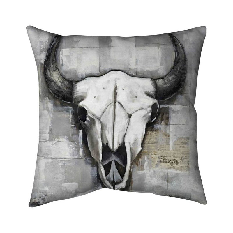 Industrial style bull skull - 20"x20" Throw pillow cover - Poly twill - Print on demand
