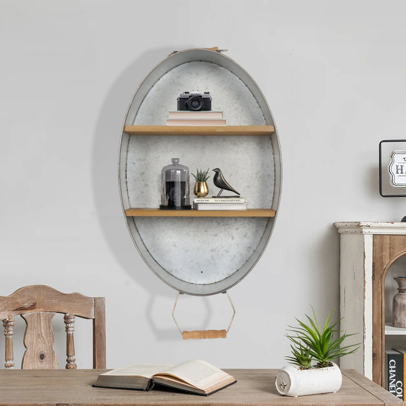 Towel Rack With Wood Shelves, Galvanized Wash Tub Rustic Towel Holder, Decorative Wall Shelf For Bathroom, Lavatory, Entryway