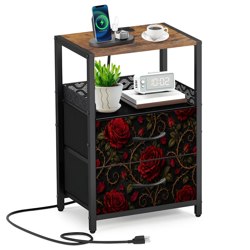 Table de chevet 2 tiroirs en tissu avec station de charge Victorian Gothic Elegant