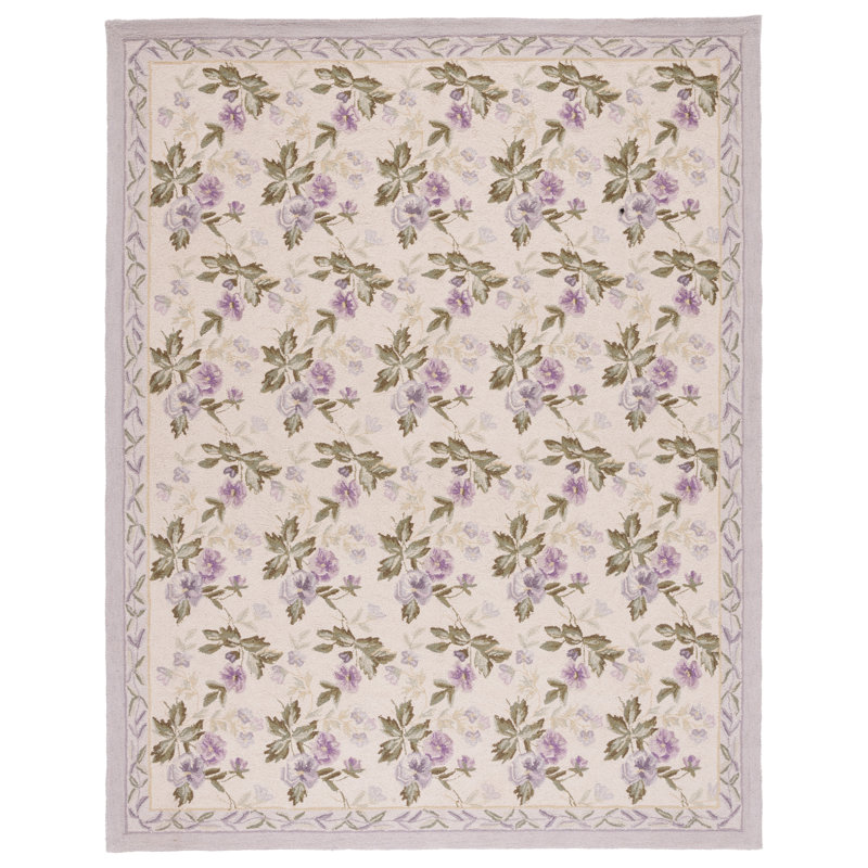 Hollander Floral Hand Hooked Wool Ivory Area Rug, Rectangle 9' x 12'