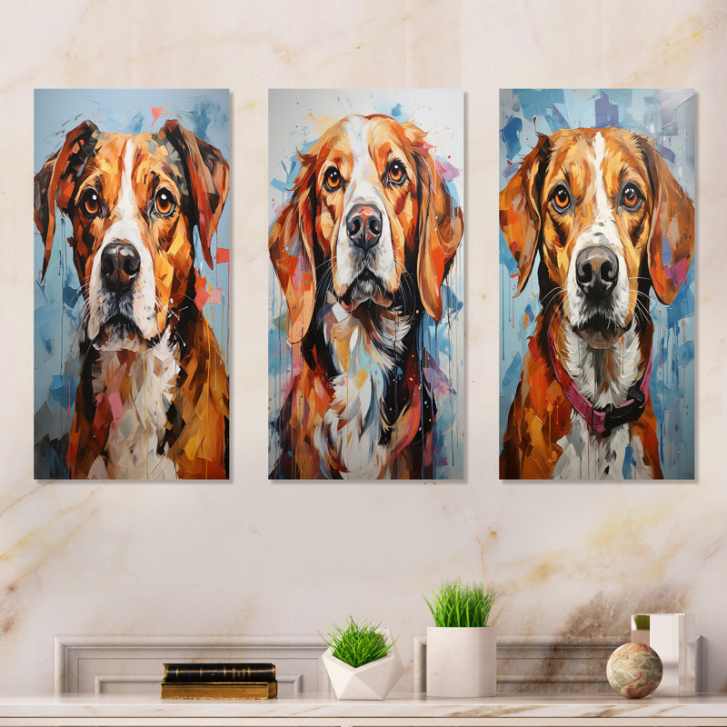 Beagle Bliss - ensemble d'art mural en métal chien de 3, H 28 po x l 36 po