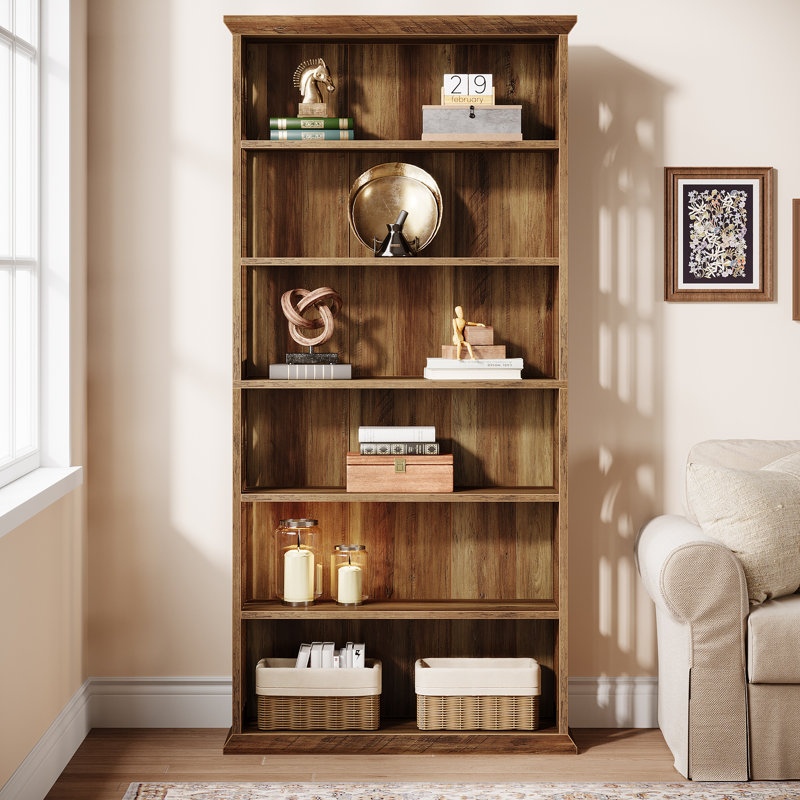 6-tier Bookcase, 75'' Tall Book Shelf, Brown