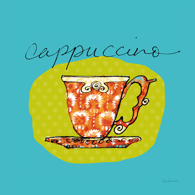 «Colorful Coffee Cappuccino No Border» par Sue Schlabach - peinture à cadre unique, H 36 po x l 36 po x P 1,25 po, Oui