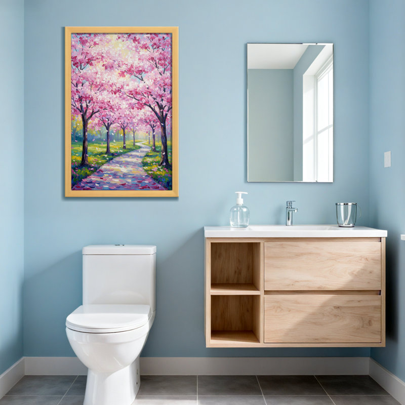 Peinture de paysage de paysage de cerisiers en fleurs, H 20 po x l 30 po, Toile tendue, Ne s’applique pas