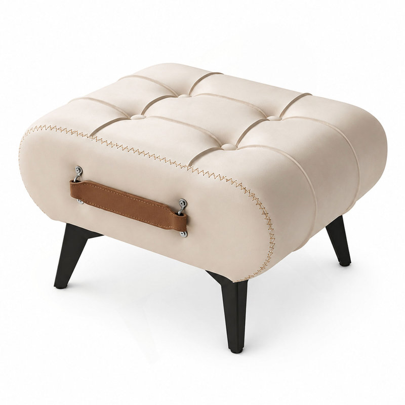 Tabouret en cuir de haute qualité, équipé de poignées portables et de pieds en métal; Repose-pieds carré moderne et minimaliste avec espace de rangement caché, disponible en plusieurs couleurs, convenant au salon