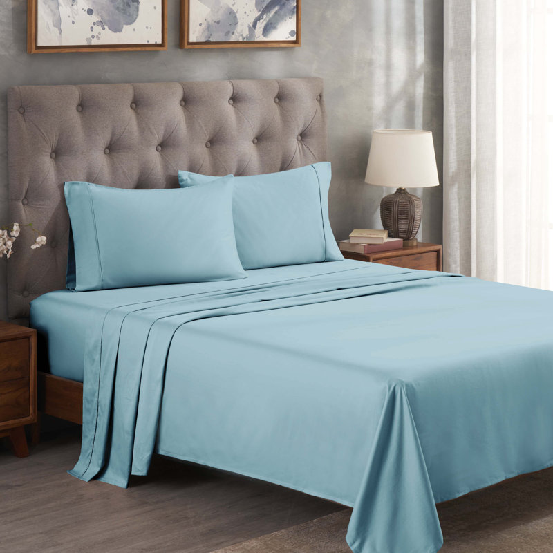 Ensemble de draps 300 po, Ensemble de draps pour très grand lit + un drap-h, Bleu clair