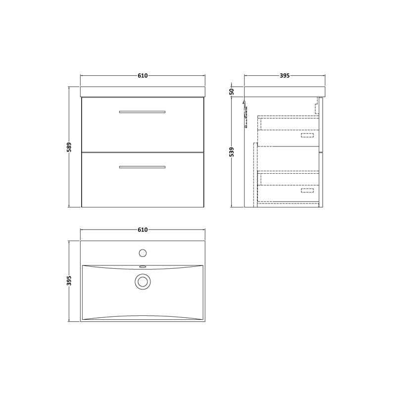 Arno 610mm Single Bathroom Vanity with Integrated Vitreous China Basin, Satin Anthracite