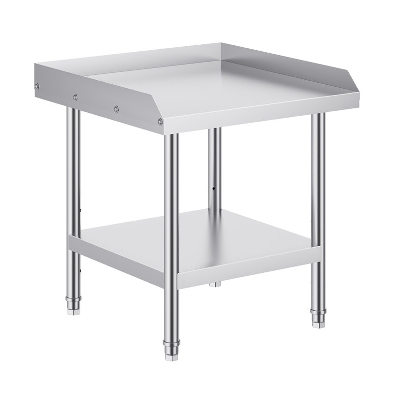 Table de travail en acier inoxydable, table de travail de préparation des aliments 24 x 24 x 26 pouces, table de travail robuste à 3 côtés avec dosseret, table de travail en métal à hauteur réglable pour hôtel de restaurant