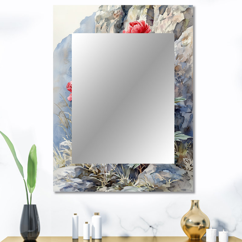 Peonies By The Rocky Outcrop II - Peonies Mirror, Traditional Unique Wall Mirror, Printed Metal Art, 40" x 30"