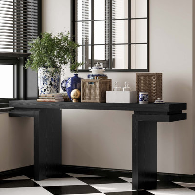 Console très large en placage de bois véritable de 66 pouces pour l'entrée, le couloir, le salon et le bureau personnel