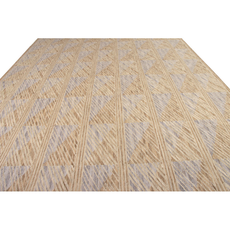 Scandianvain Flatweave Wool Geometric Area Rug in Beige, Brown, Blue, Rectangle 14' x 20'