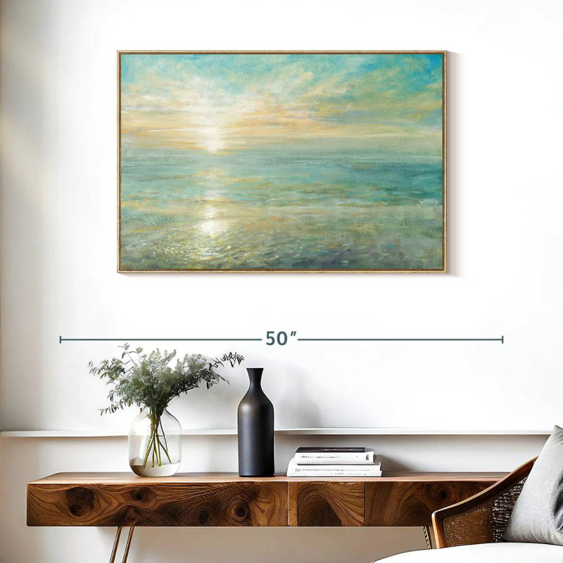 Lever de soleil, Cadre flottant en bois naturel, 37 po x 25 po