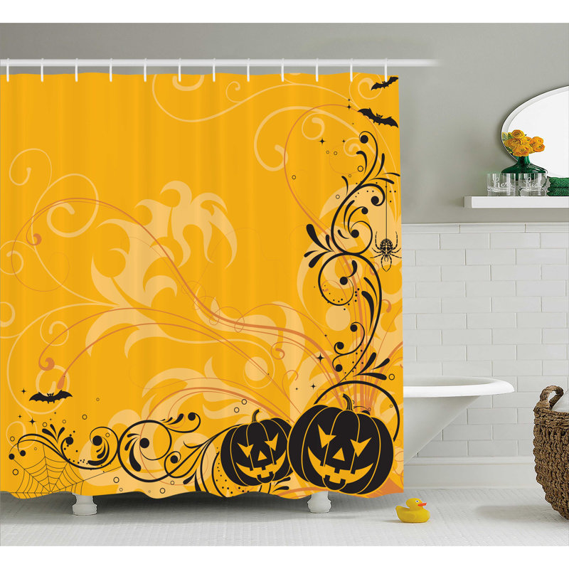 Rideau de douche simple orange citrouilles pour halloween, H 75 po x l 69 po