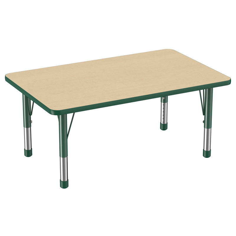 Table d'activité rectangulaire à hauteur réglable en forme de T, Érable / vert, Super, 24 po x 48 po
