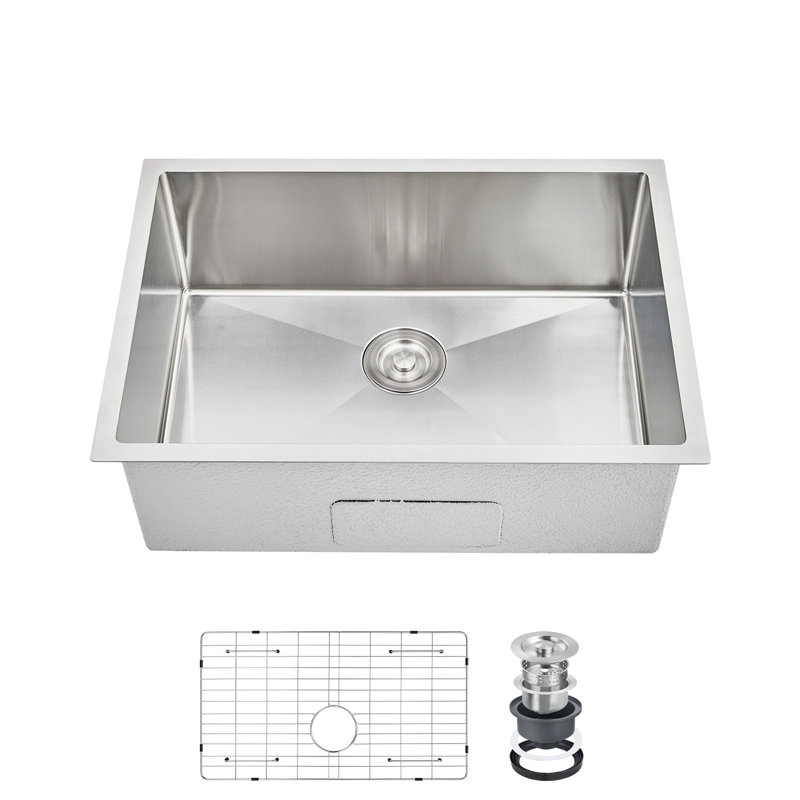 Undermount Kitchen Sink, 23x18 in Stainless Steel Kitchen- Single Bowl Sinks, Modern Top Mount 16 Gauge Workstation Sink-with Accessories for Bar, Silver (Not Included Faucet)