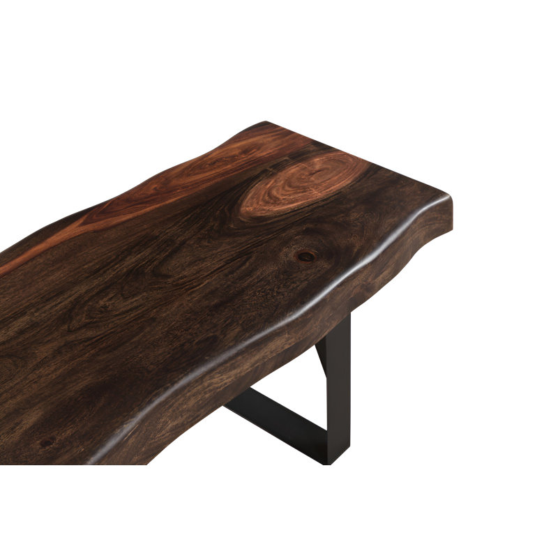 68" Dark Brown and Black Distressed Solid Wood Dining Bench