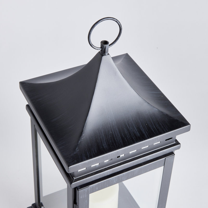 Stainless Steel Tabletop Lantern, 21" H x 8.25" W x 8.25" D
