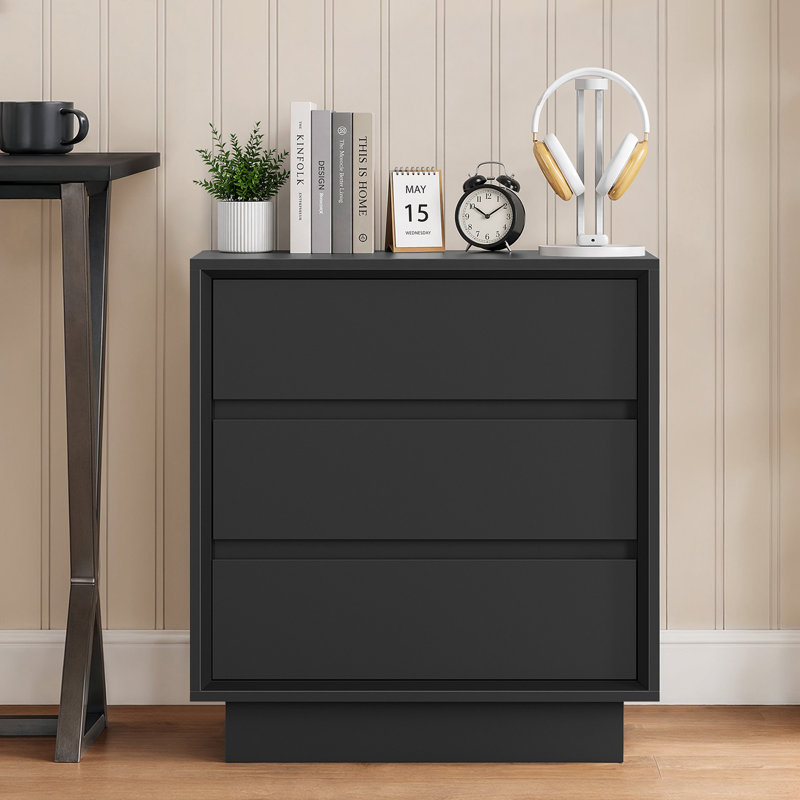 Ensemble de 2 tables de chevet avec 3 tiroirs pour petit espace, chambre à coucher, noir, 2 Pieces