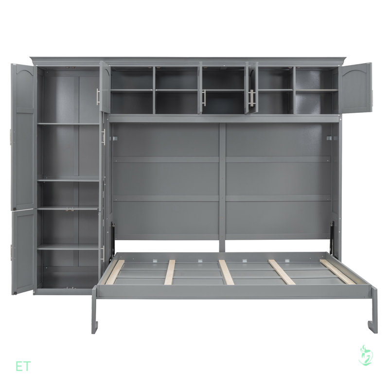 Grand lit escamotable mural avec armoires, Gris