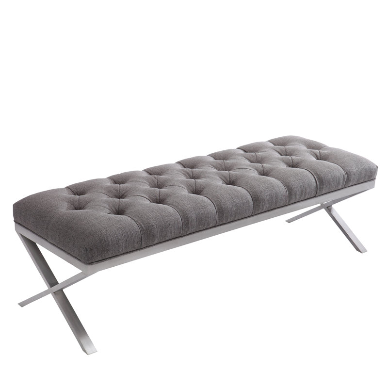 Loden Polyester Blend Upholstered Bench, Gray
