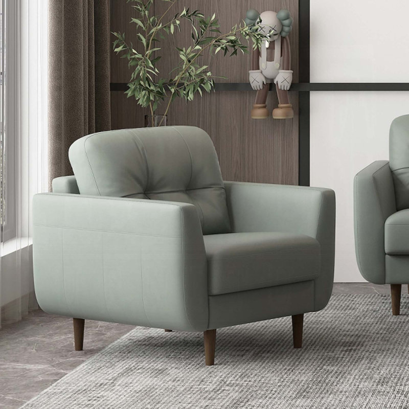 Bove Upholstered Armchair, Pesto Green Genuine Leather