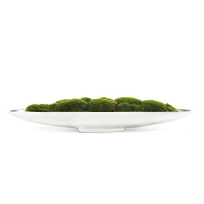 Faux Moss Grass in Metal Boat Tray