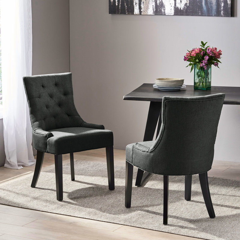 Chaises de salle à manger contemporaines rembourrées gris foncé (de 2) - Dossier capitonné sans couture à losanges, pieds fuselés, assemblage requis 2, droit