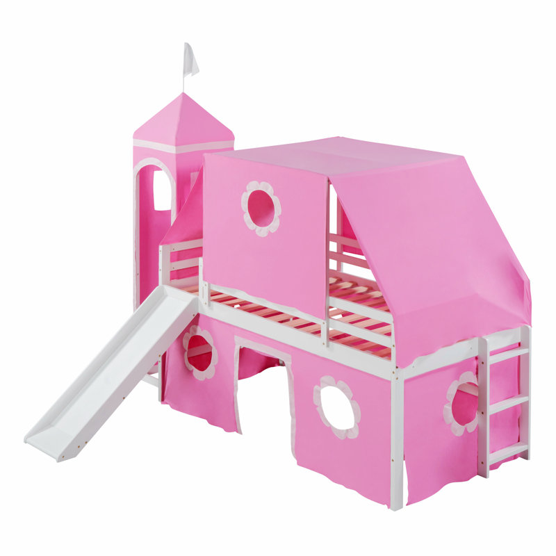 Lit plateforme en bois massif Aleiya, Rose