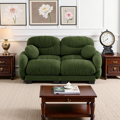Canapé confortable en chenille plissée - Canapé 2 places modulaire vert avec mousse haute densité