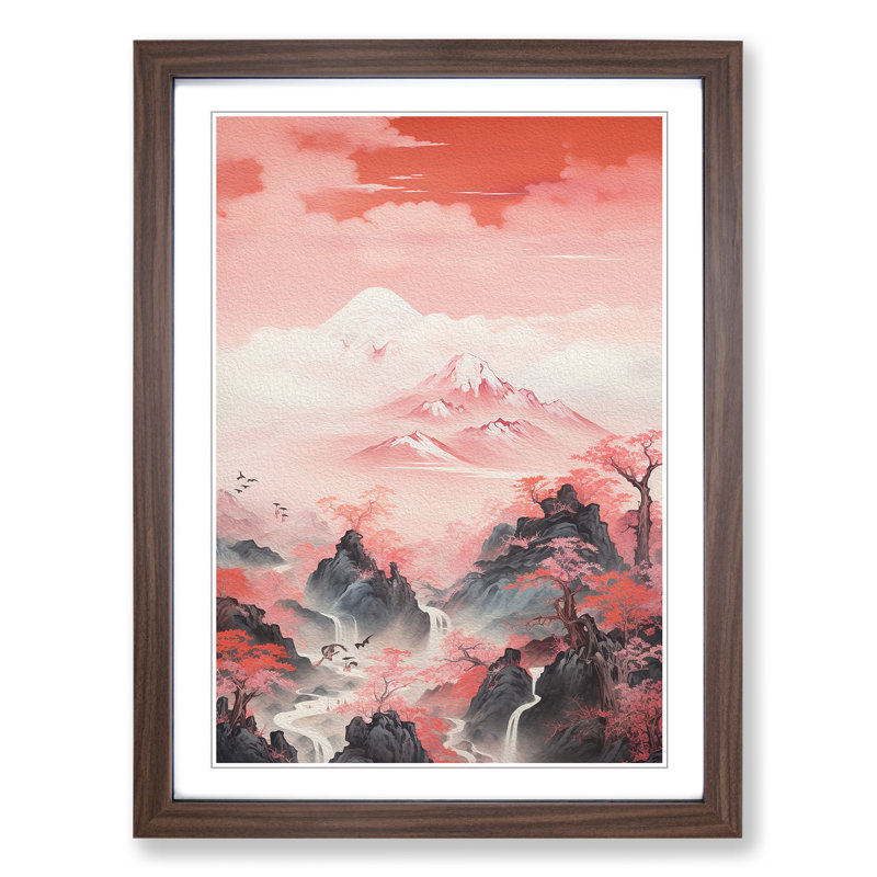 Japanese Mountains Contemporary No.2 - Single Picture Frame Print on Wood, Walnut , 46cm H x 34cm W x 2cm D