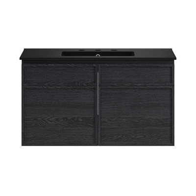 St. Tropez 36" Wall-Mounted Bathroom Vanity In Black Oak With Black 3-Hole Widespread Sink Top