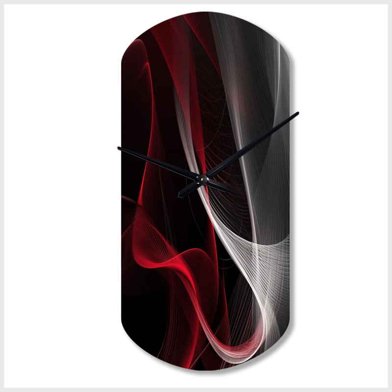 Excus Red Black Contemplative Abstraction I - Cylinder Waves Metal Clock, Red Wall Clock Print, Small