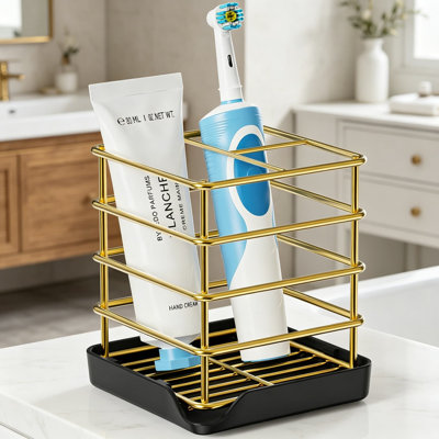 Porte-brosse à dents en acier inoxydable avec plateau amovible, organisateur à 3 fentes pour brosses à dents électriques et articles de salle de bain essentiels, conception de comptoir peu encombrante
