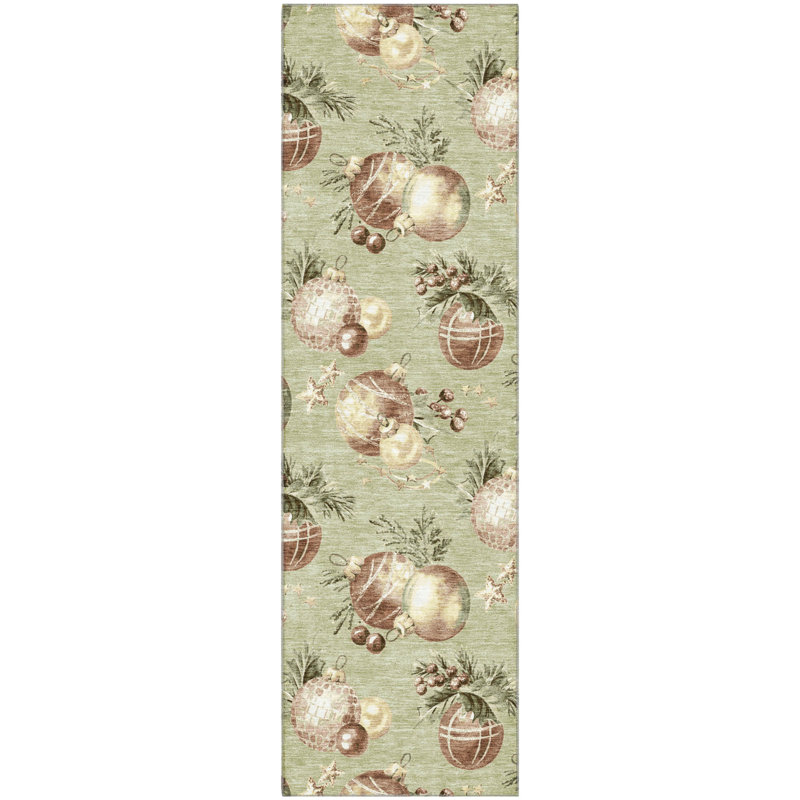 Premium Machine Washable Mayfield AMF1828 Christmas Balls Rug, Runner 2'3" x 7'6"