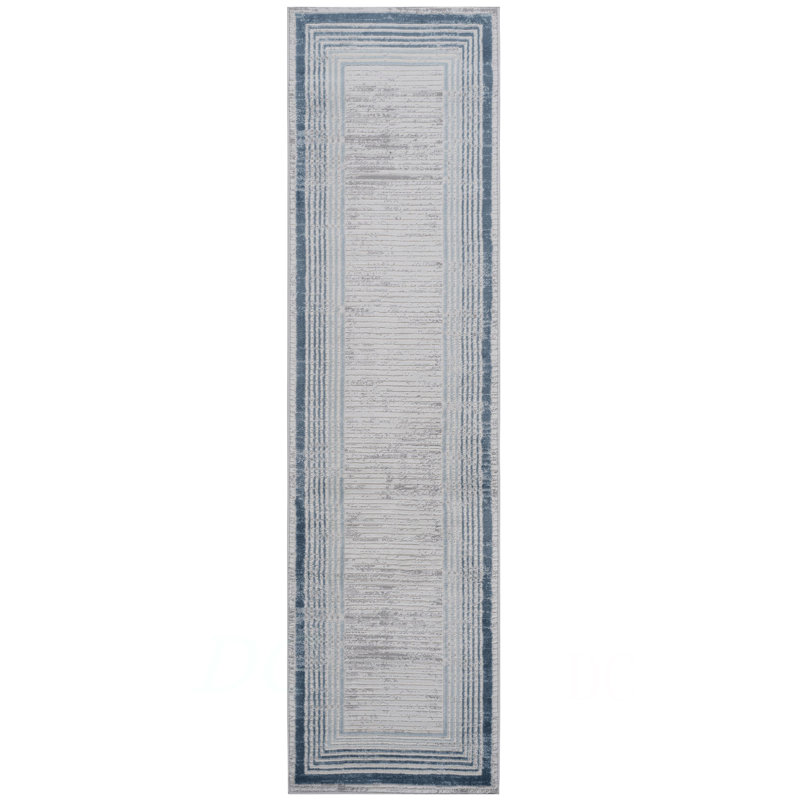 Collection 2X8 Bordered Runner Rug, Runner 2'2" x 8', Blue
