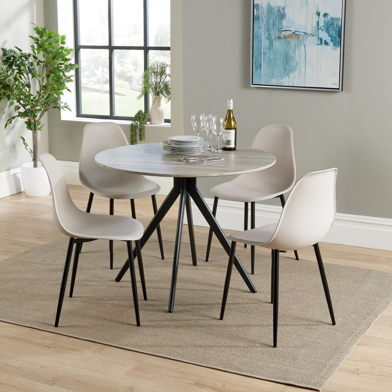 Aspen 5-Piece Casual Dining Set - Spacious Round Table & 4 Curved Plastic Chairs, Black, Grey
