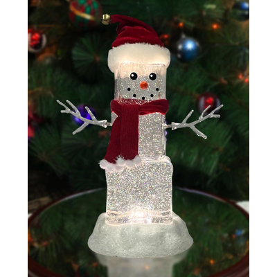 Bonhomme de neige en forme de cube de glace en acrylique 11,3 "de haut - lumières DEL, paillettes tournantes, décorations de Noël à piles