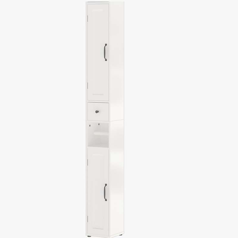 67.51" Tall Bathroom Storage Cabinet with Adjustable Shelves, Slim 2 Doors Cabinet with Open compartments